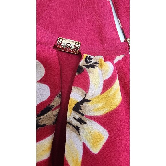 Floral Red Sleeveless Halter Dress With Gold Accents By White House Black Market - Picture 6 of 11